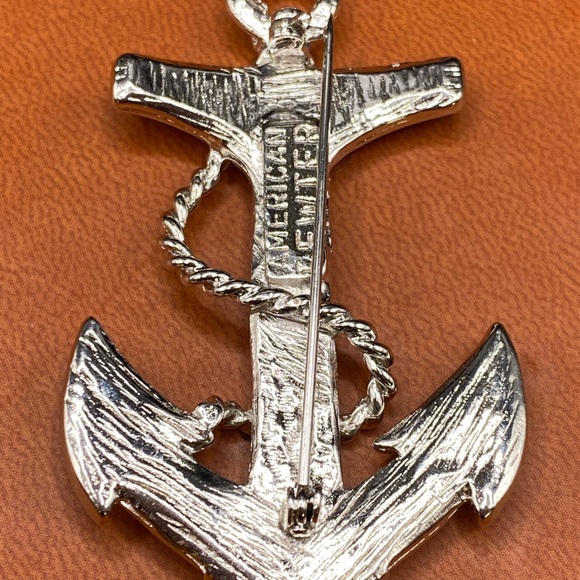 American Pewter Vintage Enamel Red White & Blue Anchor Brooch/Pin - Picture 4 of 9